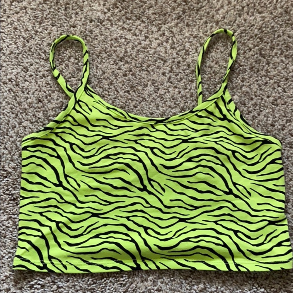 neon green and black zebra striped crop